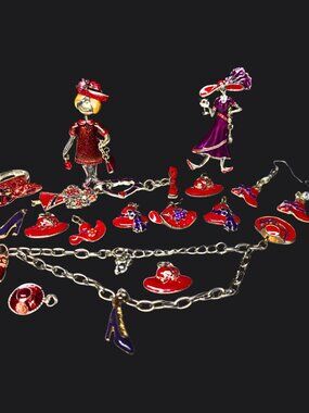 Huge Mixed Lot Ladies Red Hat Society Costume Jewelry & Brooches + More